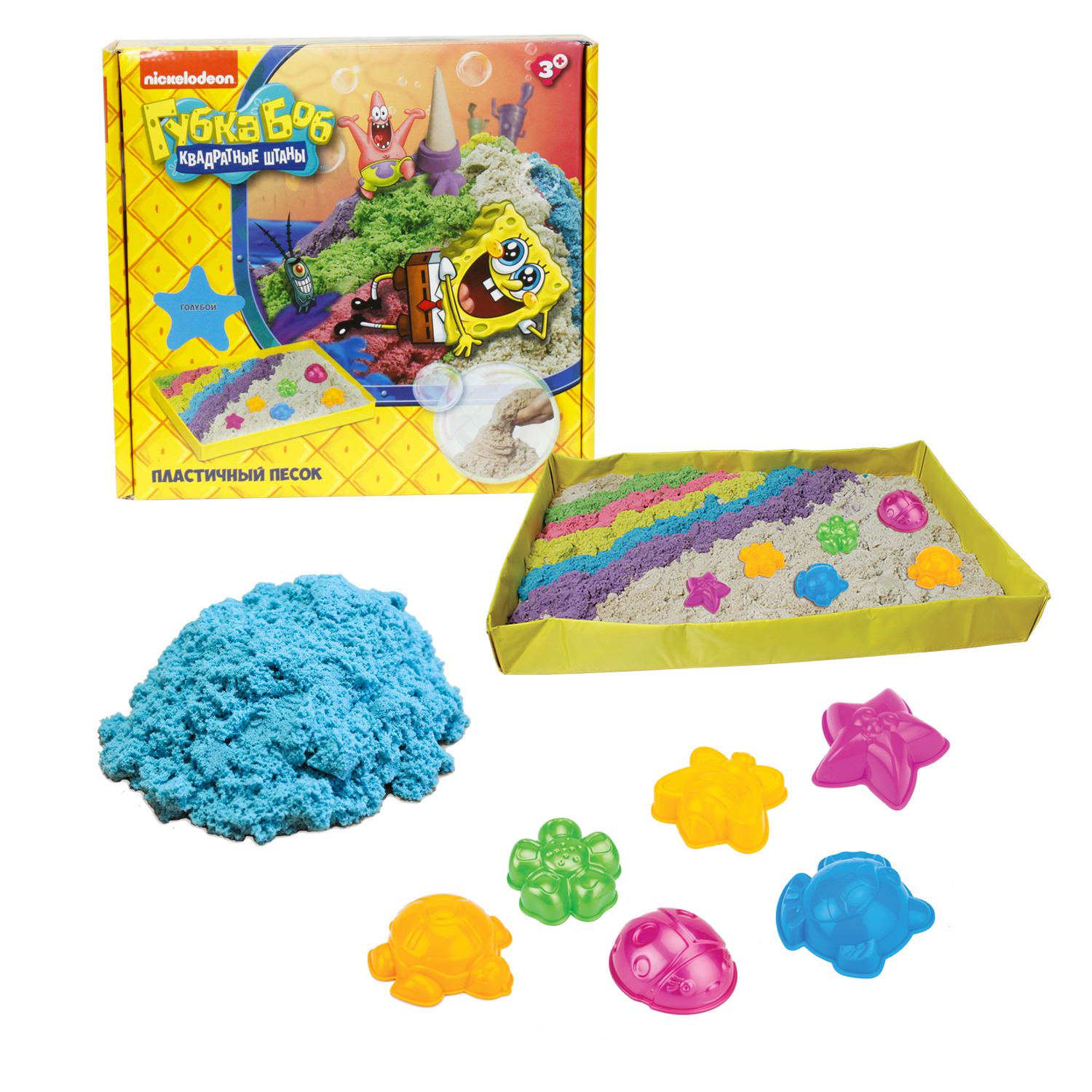 Набор 1 Toy "Губка Боб" голубой, песочница и формочки, 1 кг
