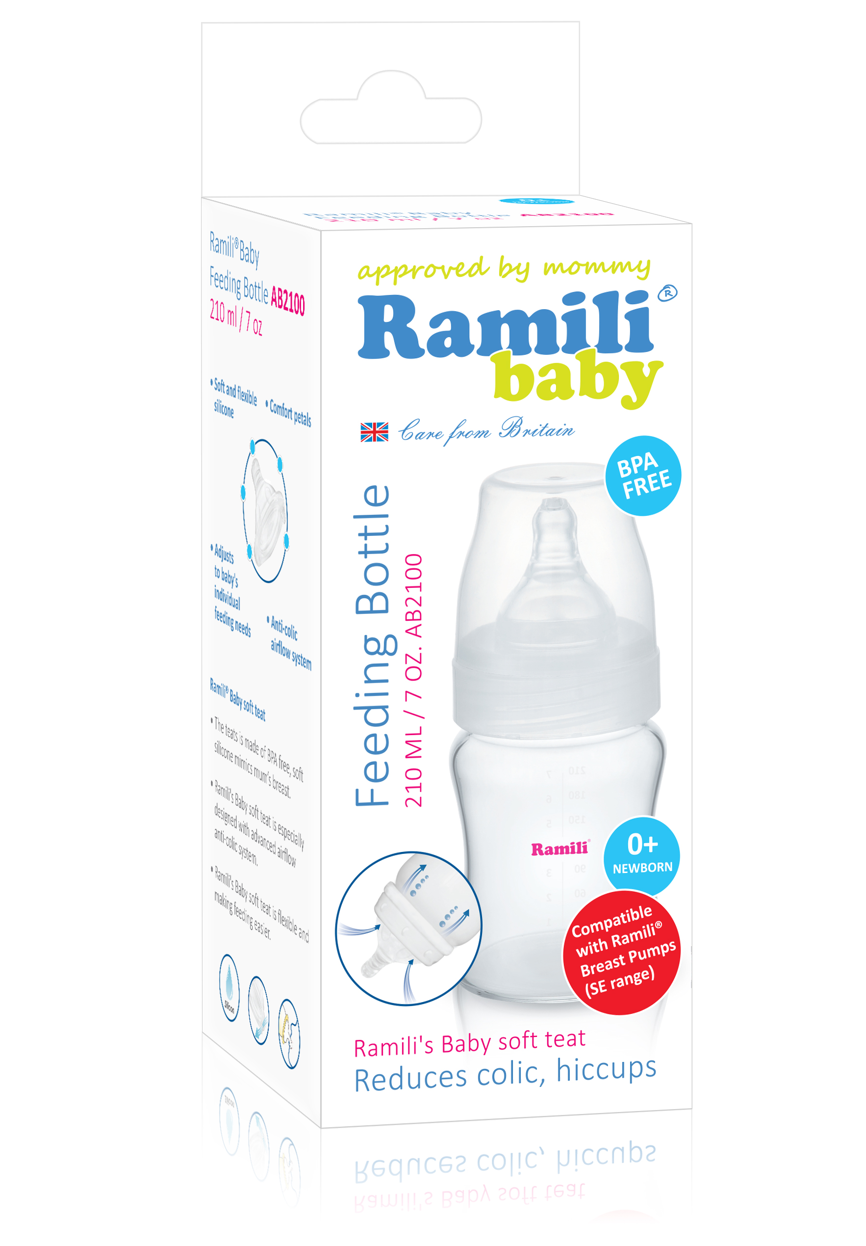 Противоколиковая  бутылочка для кормления Ramili Baby 210 мл. Фото N2